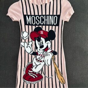 *RARE* MOSCHINO Mouse Baseball Pink Striped Knit Hoodie Sweater Dress, Size XS/S
